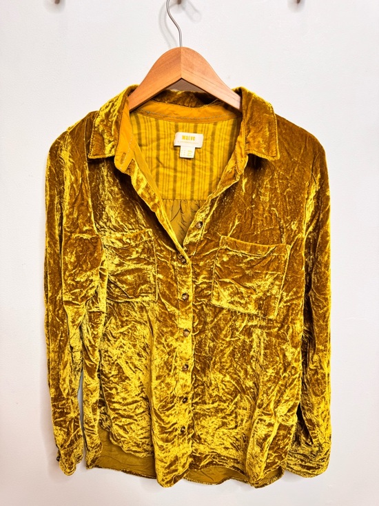 Maeve Tops - Maeve Golden Velvet Button-Down Top